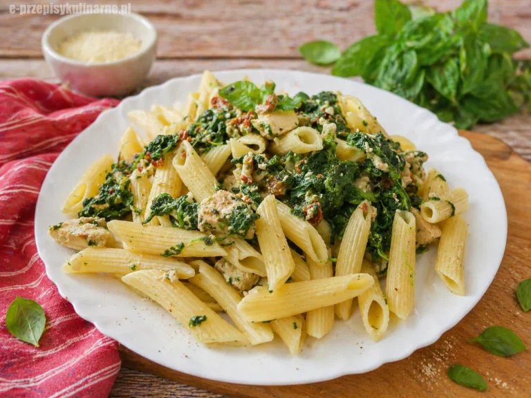 Makaron ze szpinakiem i kurczakiem